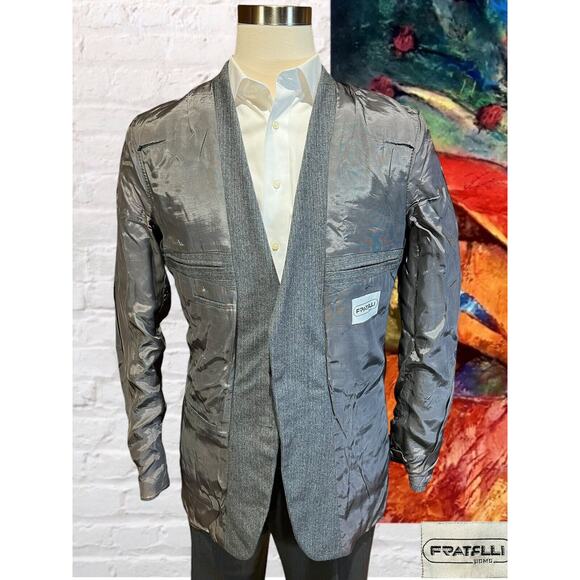 Fratelli Uomo 42L Flannel Gray Cobalt Pinstripe Blazer Sport Coat Suit Jacket - Picture 7 of 14